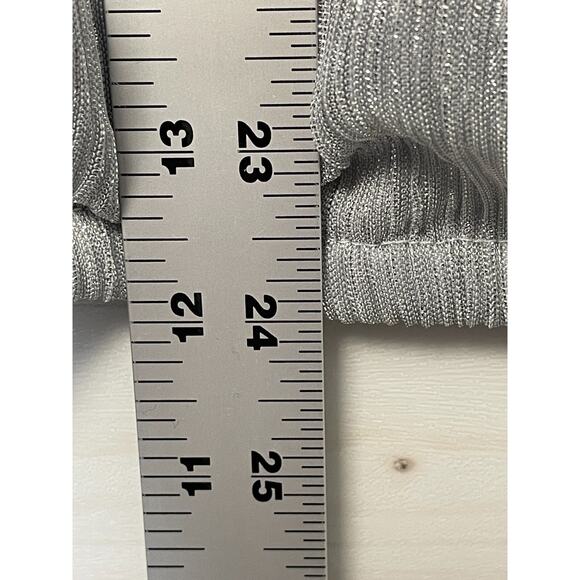 INC International Concepts Blouse Medium Womens Silver Ruffle Long Sleeve N Neck - Picture 6 of 8